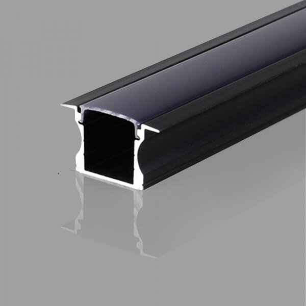Įleidžiamas juodas giliai anoduotas aliuminio profilis su juodu stiklu, skirtas LED juostelei gipso kartono plokštėms, plytelėms, baldams ir kt., 2m x 24mm x 14,2mm цена и информация | LED juostos | pigu.lt