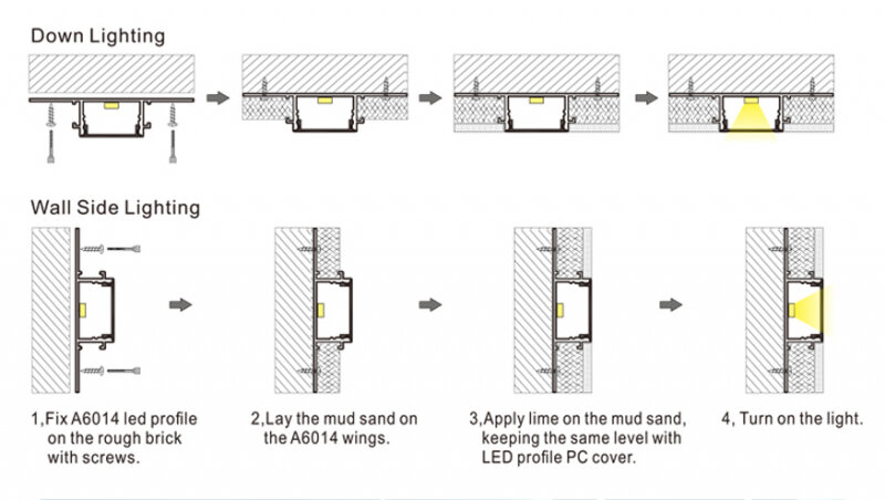 Integruotas / žemo profilio anoduoto aliuminio profilis su matiniu stiklu LED juostelei gipso kartono plokštėms, plytelėms, 2m x 52,5 mm x 13,3 mm kaina ir informacija | LED juostos | pigu.lt