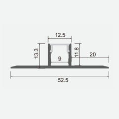 Integruotas / žemo profilio anoduoto aliuminio profilis su matiniu stiklu LED juostelei gipso kartono plokštėms, plytelėms, 2m x 52,5 mm x 13,3 mm kaina ir informacija | LED juostos | pigu.lt