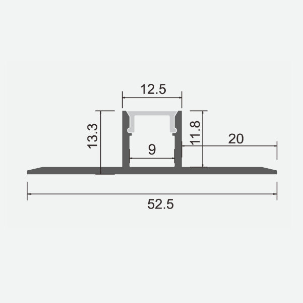 Integruotas / žemo profilio anoduoto aliuminio profilis su matiniu stiklu LED juostelei gipso kartono plokštėms, plytelėms, 2m x 52,5 mm x 13,3 mm kaina ir informacija | LED juostos | pigu.lt