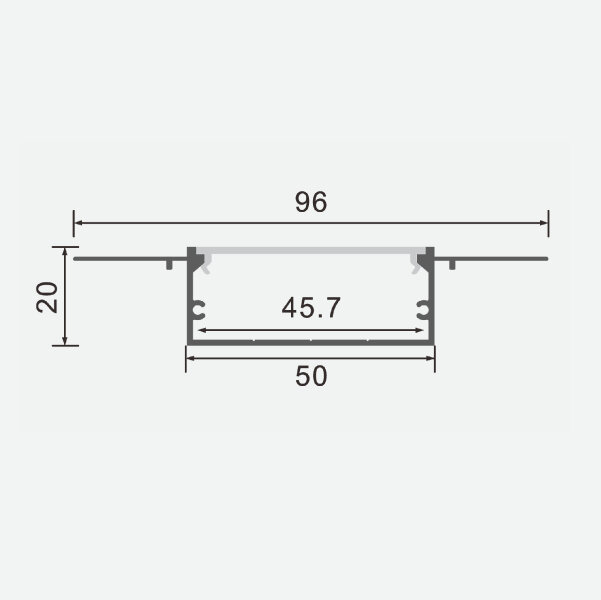 Įleidžiamas / įleidžiamas anoduotas aliuminio profilis su matiniu stiklu 1-5 eilės LED juostelių gipso kartono plokštėms, 2m x 96mm x 20mm kaina ir informacija | LED juostos | pigu.lt