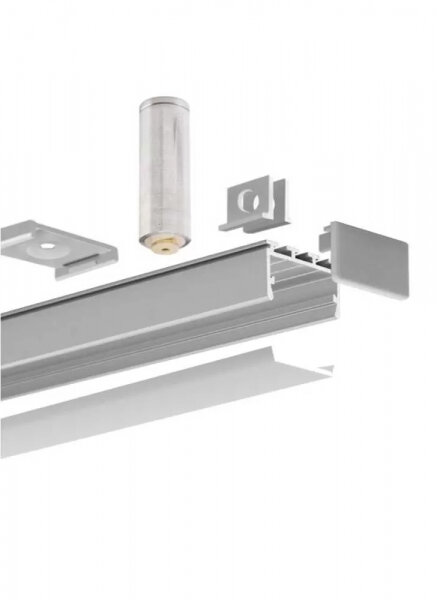 Paviršinis / įmontuojamas anoduoto aliuminio profilis su matiniu stiklu 1-2 eilėms LED juostelių gipso kartono plokštėms, plytelėms, baldams ir kt., 3m x 26mm x 23mm kaina ir informacija | LED juostos | pigu.lt