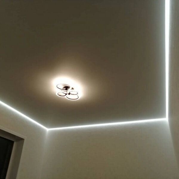 Įleidžiamas / įleidžiamas kampinis anoduotas aliuminio profilis su matiniu stiklu LED juostelei gipso kartono plokštėms, 3m x 50mm x 25,3mm kaina ir informacija | LED juostos | pigu.lt