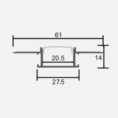 Įleidžiamas / įleidžiamas anoduotas aliuminio profilis su matiniu stiklu 1-2 eilės LED juostelių gipso kartono plokštėms, 3m x 61mm x 14mm kaina ir informacija | LED juostos | pigu.lt