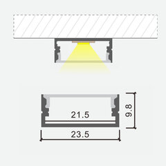 Ant viršaus padengtas anoduoto aliuminio profilis LED juostoms su matiniu stiklu, 3m x 23,5mm x 9,8mm kaina ir informacija | LED juostos | pigu.lt