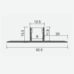 Integruotas / žemo profilio anoduoto aliuminio profilis su matiniu stiklu LED juostelei gipso kartono plokštėms, plytelėms, 3m x 52,5 mm x 13,3 mm kaina ir informacija | LED juostos | pigu.lt