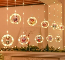 Lampki LED kurtyna z obrazkami Boże Narodzenie w kółkach 3m 10 żarówek na baterie pilot цена и информация | Гирлянды | pigu.lt