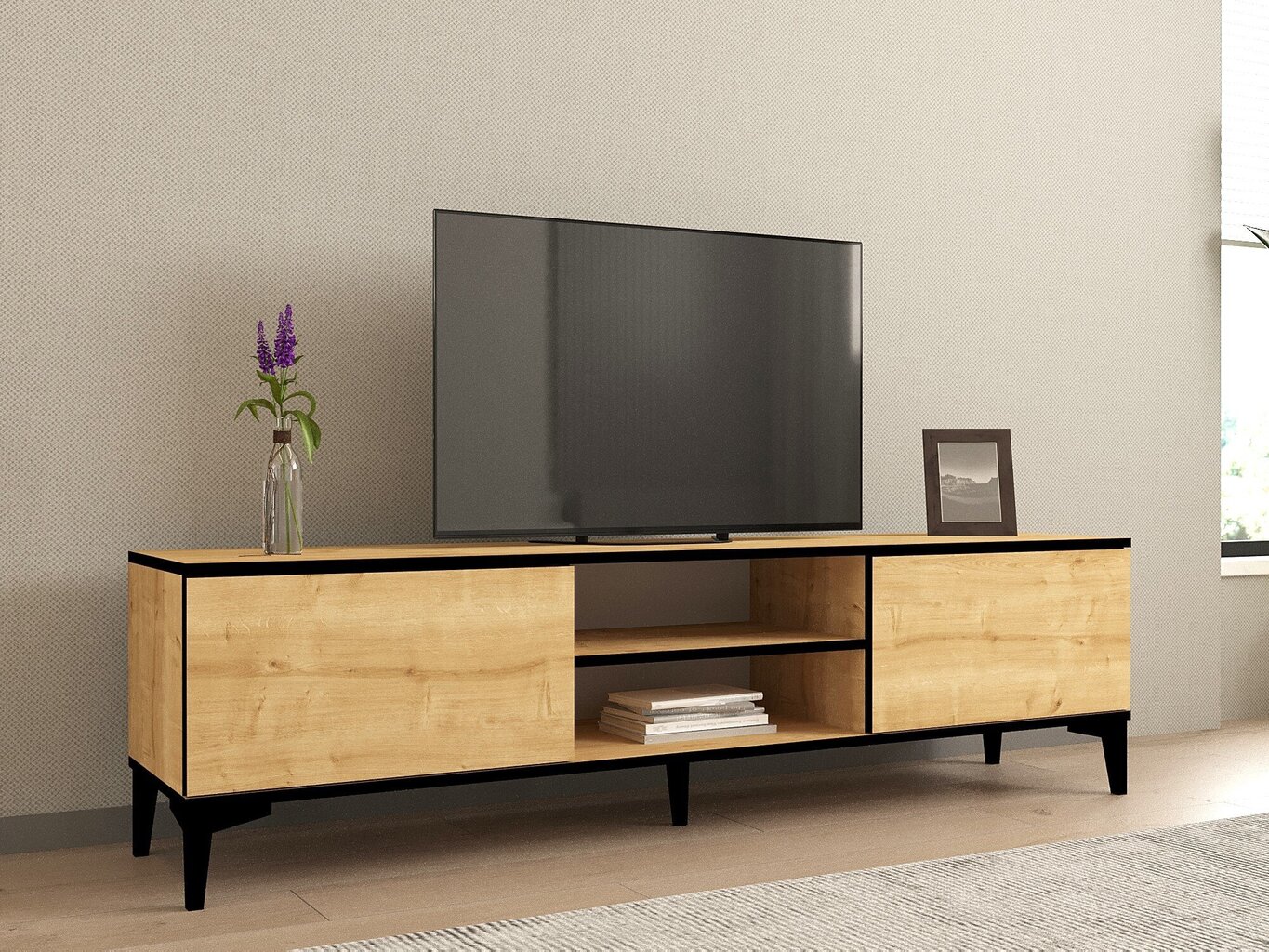 TV stovas Asir, 180x40x45 cm, smėlio/juodas kaina ir informacija | TV staliukai | pigu.lt