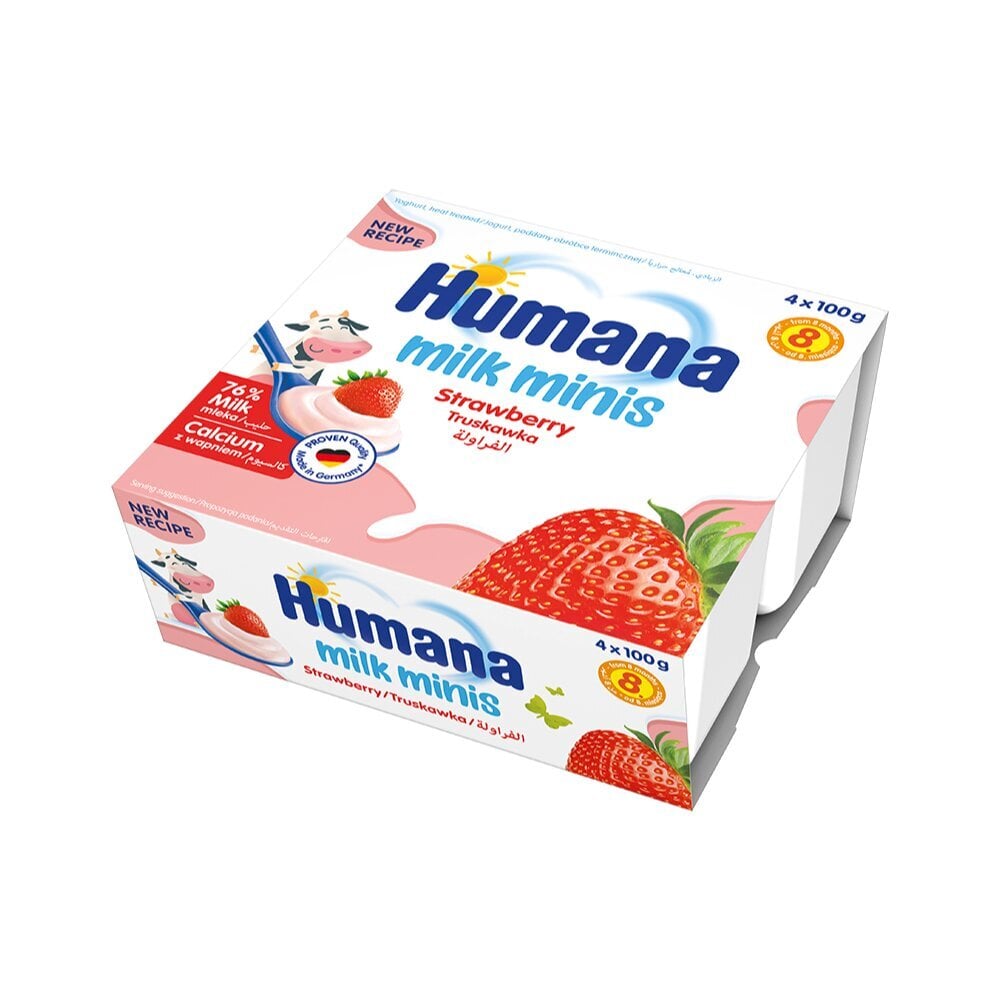 Jogurtinis desertas su braškėmis Humana Milk Minis, 8 mėn+, 400g kaina ir informacija | Užkandžiai, gėrimai vaikams | pigu.lt