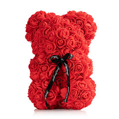 Meškiukas iš dirbtinių rožių, raudonas цена и информация | Другие оригинальные подарки | pigu.lt
