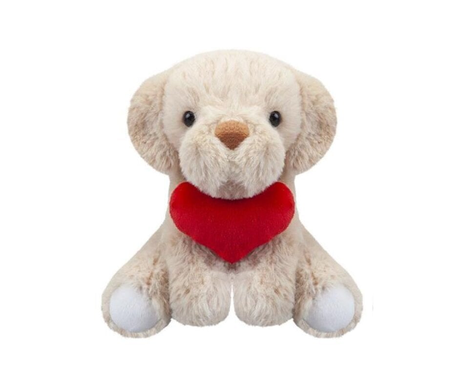 Pliušinis valentino šuniukas su širdele, rudas, 15 cm kaina ir informacija | Minkšti (pliušiniai) žaislai | pigu.lt
