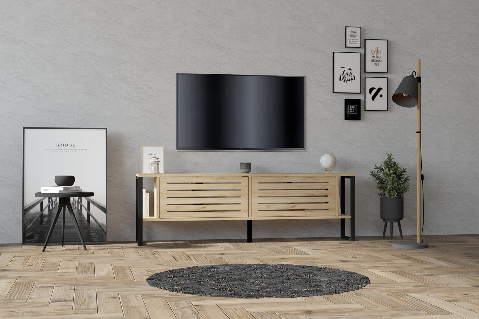 TV stovas Asir, 160x50,4x24,5 cm, smėlio spalvos kaina ir informacija | TV staliukai | pigu.lt