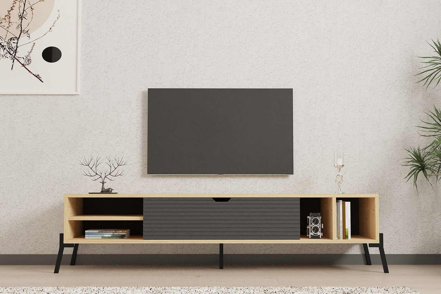 TV stovas Asir, 160x36x40 cm, smėlio/pilkas kaina ir informacija | TV staliukai | pigu.lt