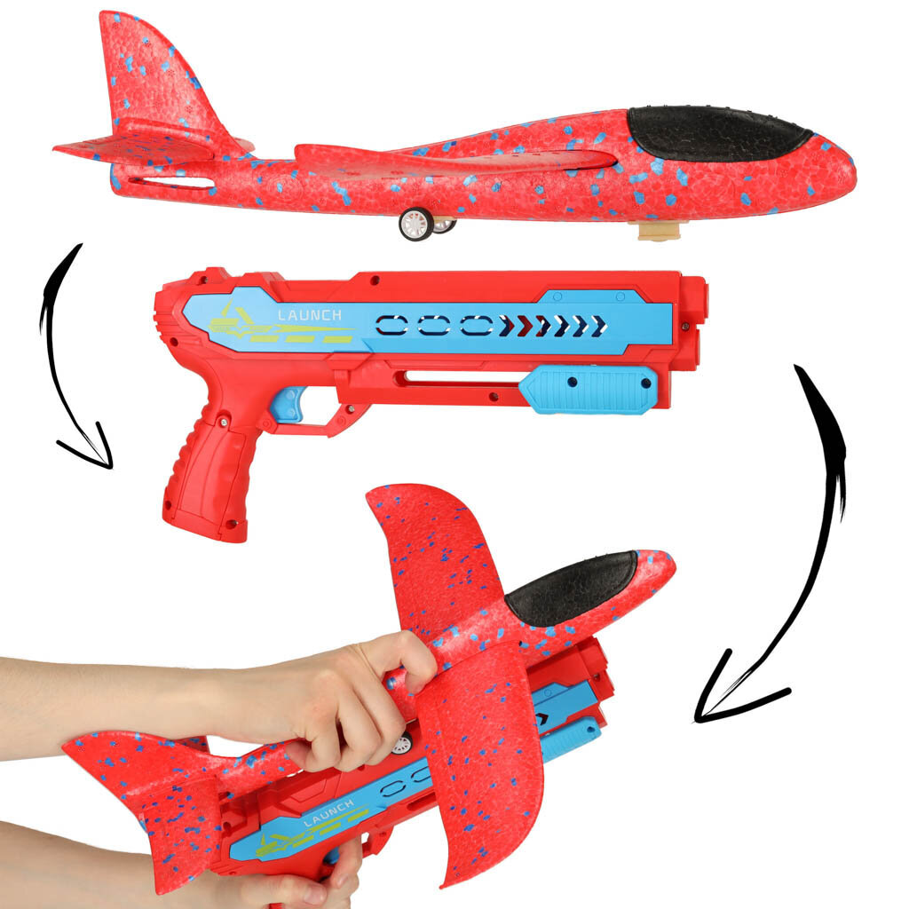 Automatinis orlaivio paleidimo pistoletas Ikonka, raudonas kaina ir informacija | Žaislai berniukams | pigu.lt