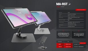 Mars Gaming MA-RST 2in1 Подставка из алюминиевого сплава для планшетов 360°/ 13 дюймов / Cерая цена и информация | Держатели для телефонов | pigu.lt