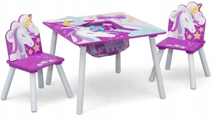 2 kėdžių ir stalo komplektas Delta Children, Vienaragis, violetinis цена и информация | Vaikiškos kėdutės ir staliukai | pigu.lt