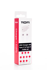 Seek Toti 20W Type-C PD Wall Fast Charger with Type-C to Type-C, 1 m PVC Data Cable 3A, White kaina ir informacija | Krovikliai telefonams | pigu.lt