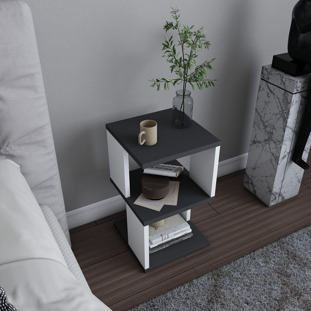 Naktinis staliukas Asir, 29,6x29,6x49,4 cm, pilkas/baltas kaina ir informacija | Spintelės prie lovos | pigu.lt