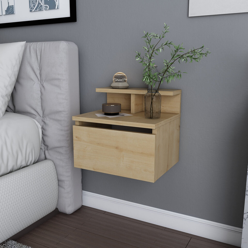 Naktinis staliukas Asir, 39,8x31,9x35 cm, smėlio spalvos kaina ir informacija | Spintelės prie lovos | pigu.lt