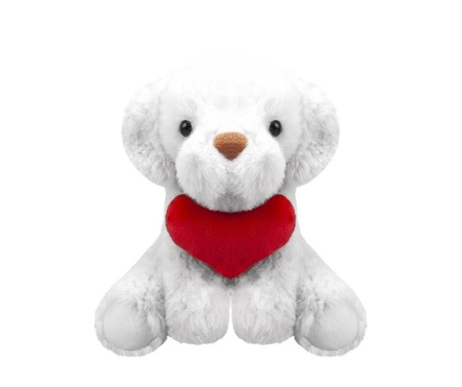 Pliušinis valentino šuniukas su širdele, baltas, 15 cm kaina ir informacija | Minkšti (pliušiniai) žaislai | pigu.lt