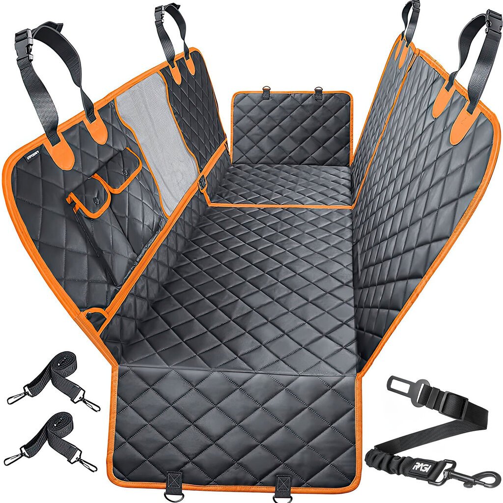 Automobilinis kilimėlis su saugos diržu šunims Ragi, 35x134 cm, juodas/oranžinis цена и информация | Kelioniniai reikmenys | pigu.lt