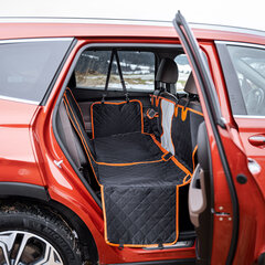 Automobilinis kilimėlis su saugos diržu šunims Ragi, 35x134 cm, juodas/oranžinis цена и информация | Дорожные принадлежности | pigu.lt