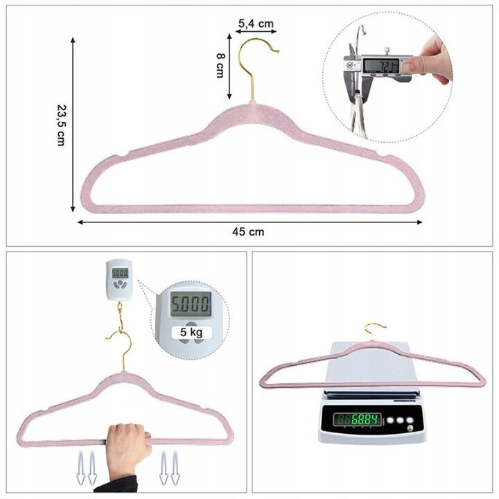 Veliūrinės drabužių pakabos, 20 vnt kaina ir informacija | Pakabos, maišai drabužiams | pigu.lt