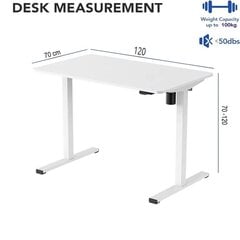 Reguliuojamo aukščio stalas ErgoLab, 1M, 70x120 cm, baltas цена и информация | Компьютерные, письменные столы | pigu.lt