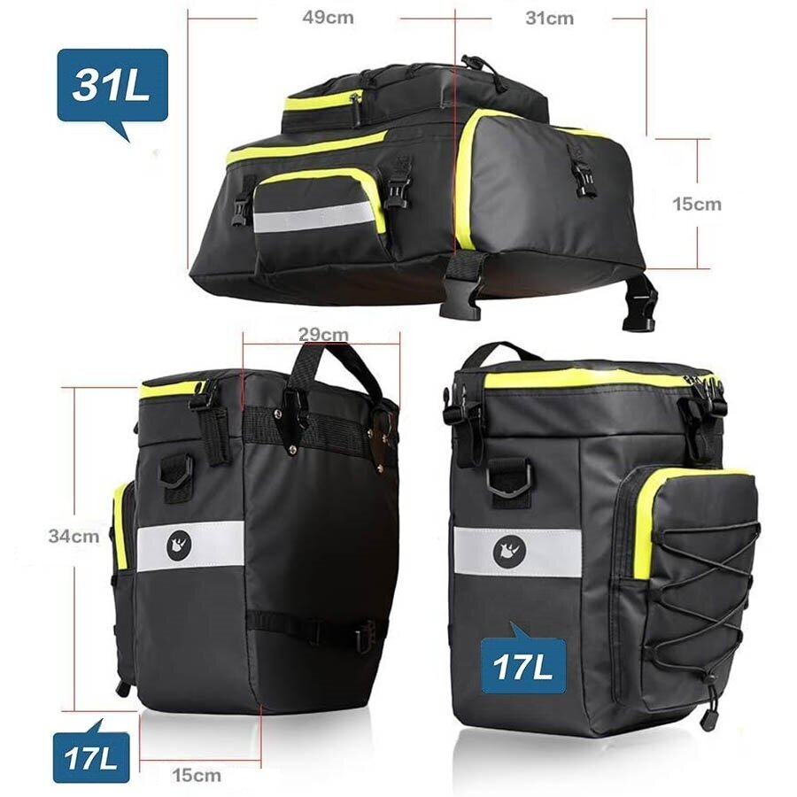 Bagažinės krepšys Dviračio krepšys Rhinowalk, 65L, juodas kaina ir informacija | Krepšiai, telefonų laikikliai | pigu.lt