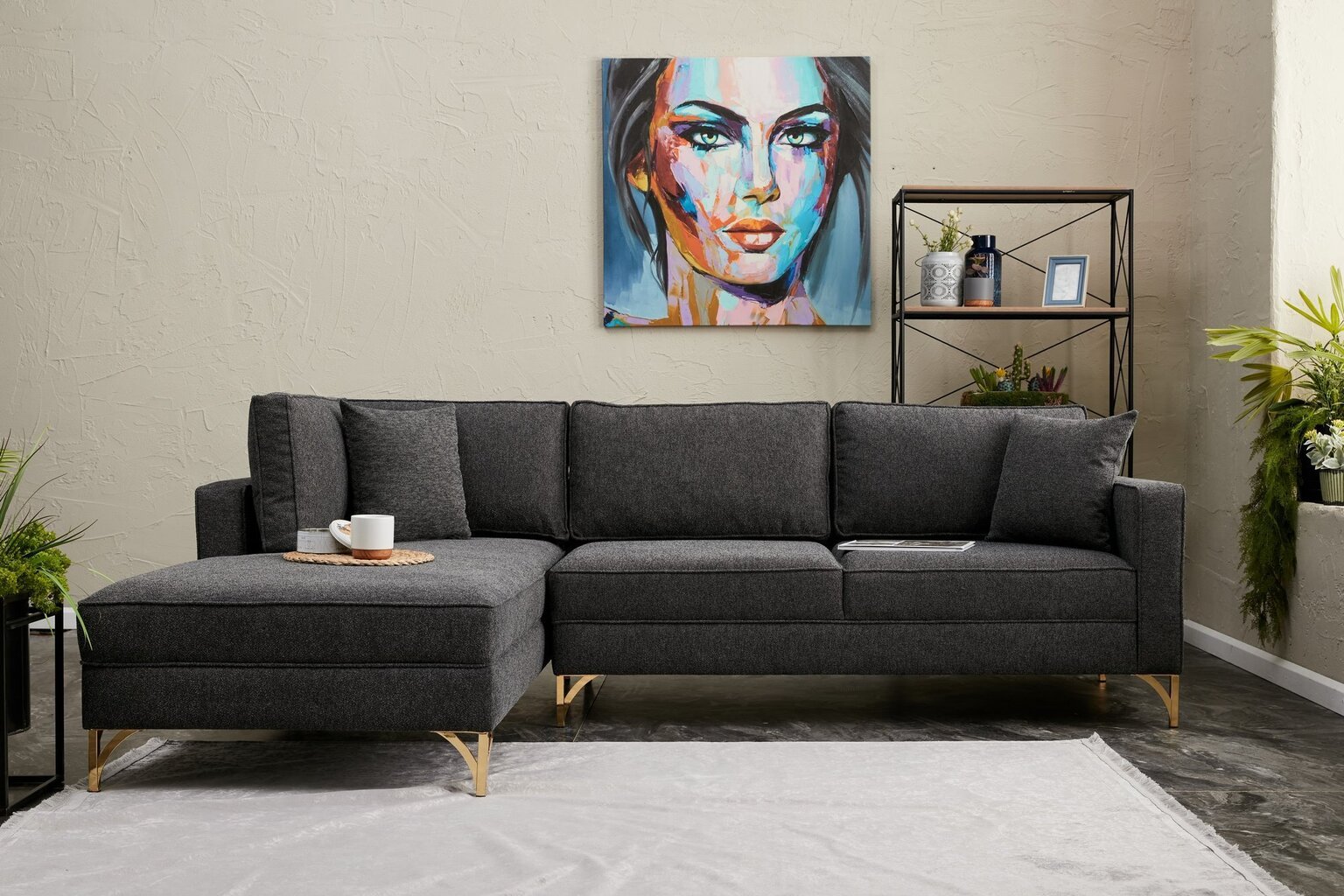 Kampinė sofa Asir Berlin Left, pilka/auksinė цена и информация | Minkšti kampai | pigu.lt