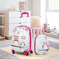 Комплект детского багажа из 2 предметов, ручная кладь + рюкзак, сова, Costway цена и информация | Чемоданы, дорожные сумки  | pigu.lt