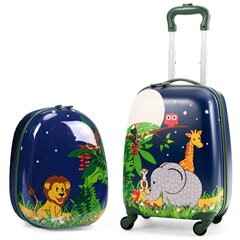 2 dalių vaikiškas bagažo rinkinys Costway Džiunglės, mėlynas kaina ir informacija | Lagaminai, kelioniniai krepšiai | pigu.lt