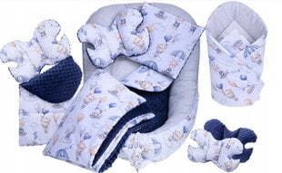 Kūdikio lizdelio rinkinys, 7-in-1, pilkas/mėlynas kaina ir informacija | Vokeliai, miegmaišiai, pagalvės | pigu.lt