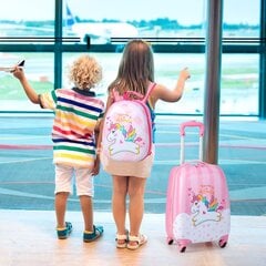 Комплект детского чемодана из 2 предметов Costway, Pink Unicorn, розовый цена и информация | Чемоданы, дорожные сумки  | pigu.lt