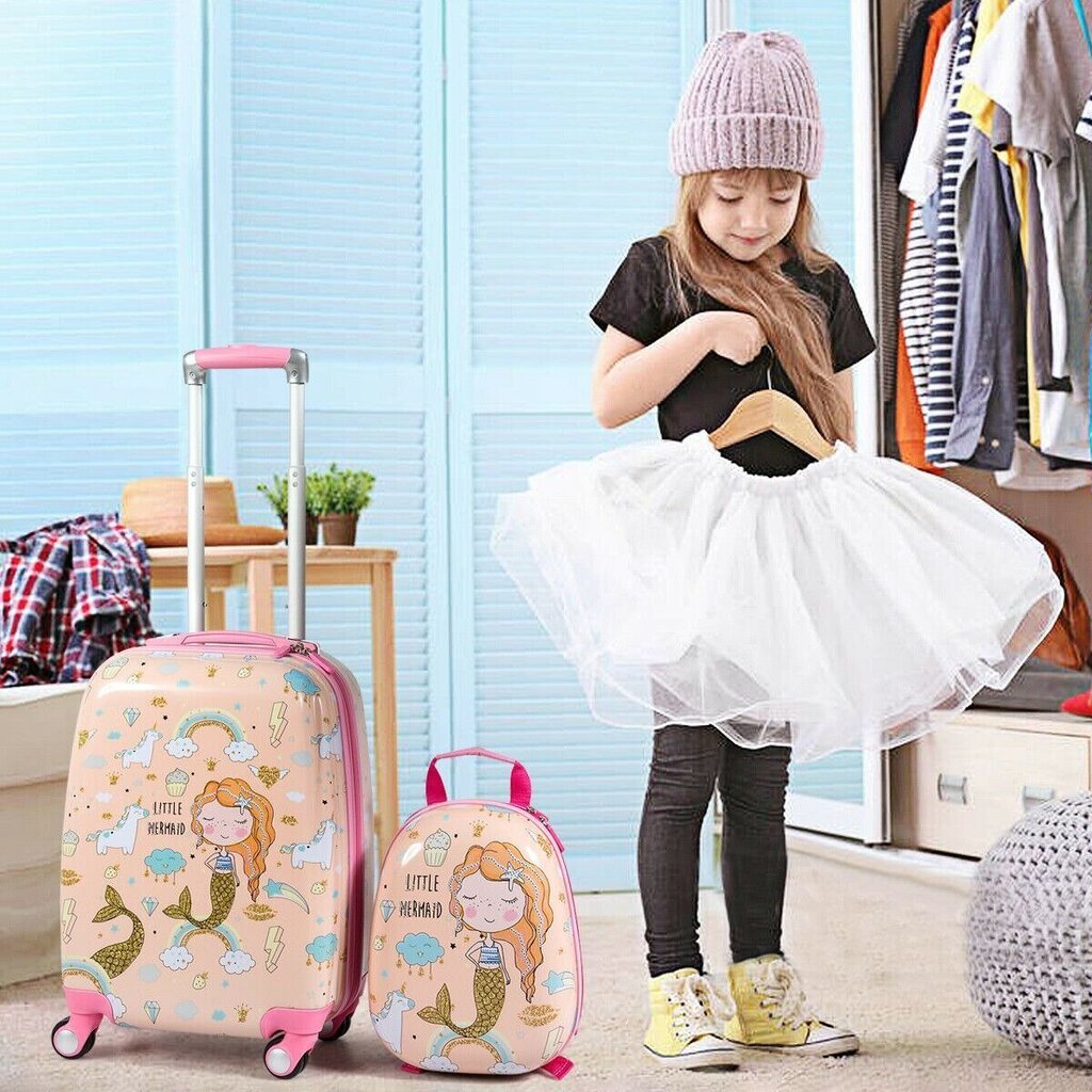 2 dalių vaikiškas bagažo rinkinys Costway Undinė, rožinis цена и информация | Lagaminai, kelioniniai krepšiai | pigu.lt
