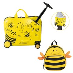 2 dalių vaikiškas bagažo rinkinys Costway Bitė, geltonas kaina ir informacija | Lagaminai, kelioniniai krepšiai | pigu.lt