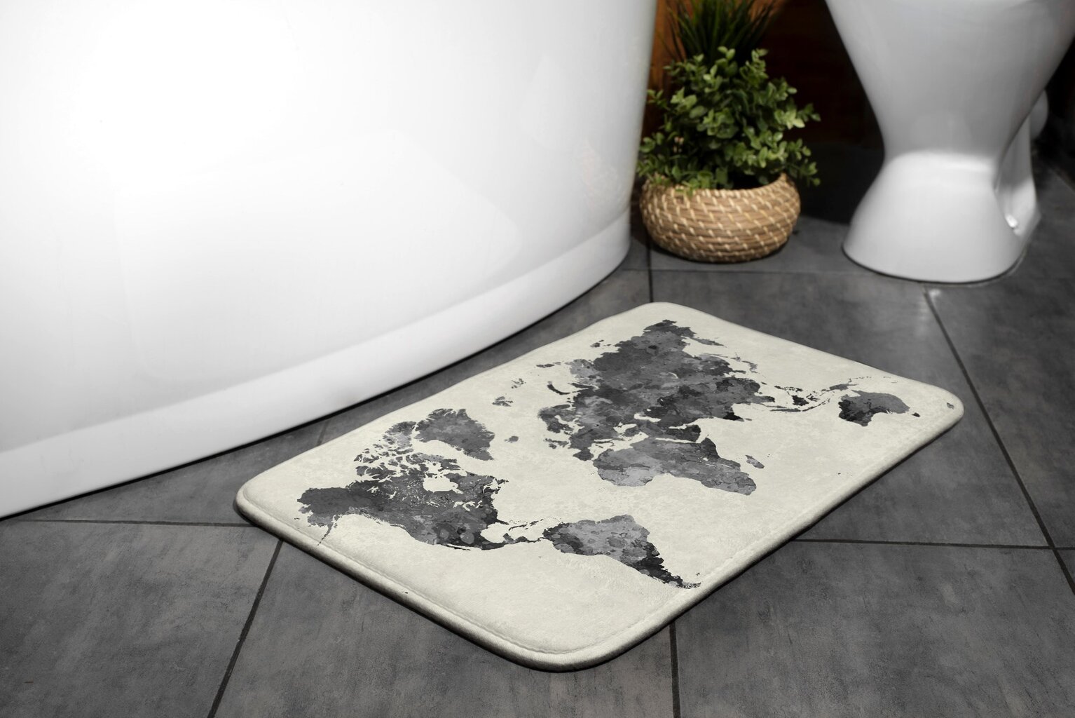Vonios kilimėlis, pasaulio žemėlapis, 90x60 cm kaina ir informacija | Vonios kambario aksesuarai | pigu.lt