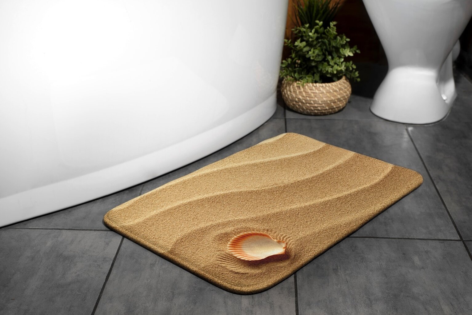 Vonios kilimėlis, smėlio paplūdimys, 90x60 cm kaina ir informacija | Vonios kambario aksesuarai | pigu.lt