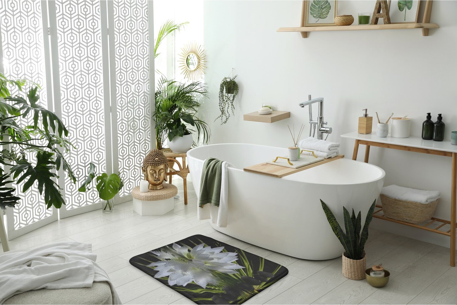 Vonios kilimėlis, vandens lelija, 90x60 cm kaina ir informacija | Vonios kambario aksesuarai | pigu.lt