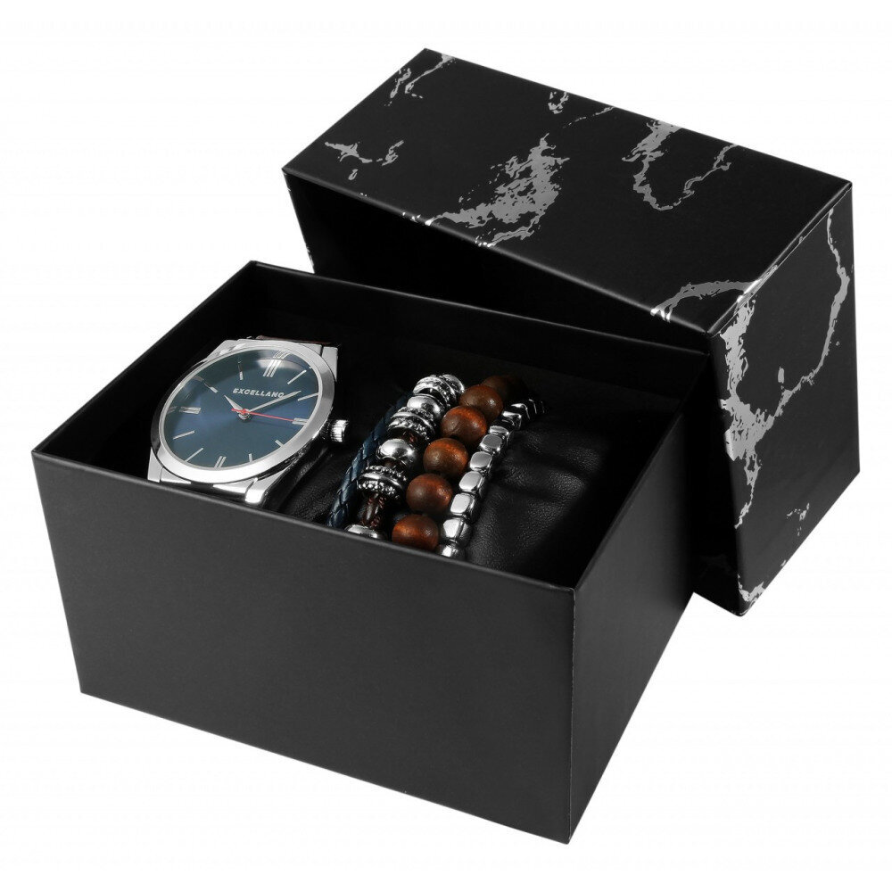 Dovanų rinkinys su vyrišku laikrodžiu ir keturiomis apyrankėmis, Excellanc kaina ir informacija | Vyriški laikrodžiai | pigu.lt