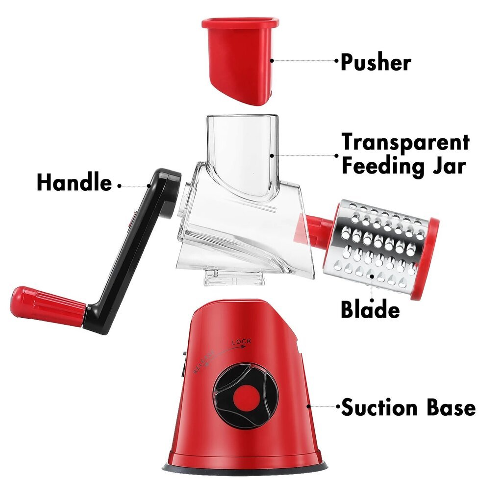 Роторная терка для сыра, ломтерезка для овощей с 3 сменными лезвиями,  простая в уходе терка для фруктов, овощей, орехов цена | pigu.lt