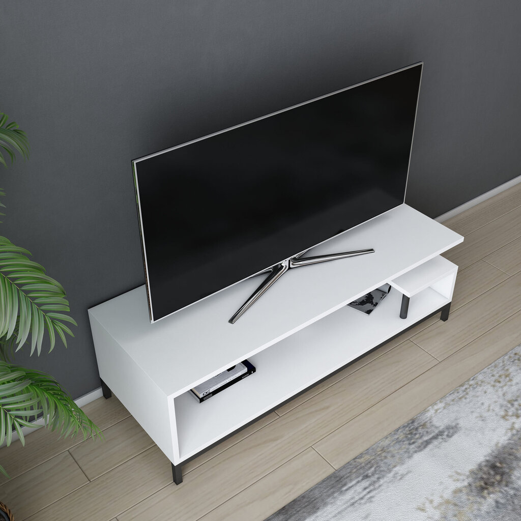 TV stovas Asir, 120x44,6x37,6 cm, baltas/juodas kaina ir informacija | TV staliukai | pigu.lt