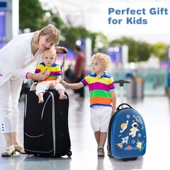 Vaikiškas lagaminas Costway Astronautai, mėlynas kaina ir informacija | Lagaminai, kelioniniai krepšiai | pigu.lt