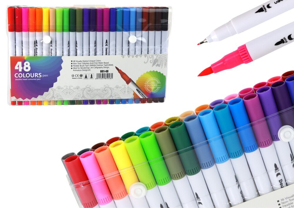Dvipusių rašiklių rinkinys, 48 spalv. kaina ir informacija | Piešimo, tapybos, lipdymo reikmenys | pigu.lt