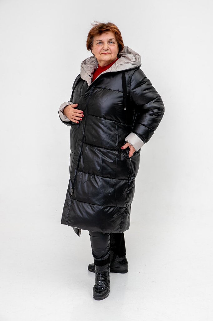 Moteriškas apverčiamas paltas, juodas/pilkas kaina ir informacija | Paltai moterims | pigu.lt