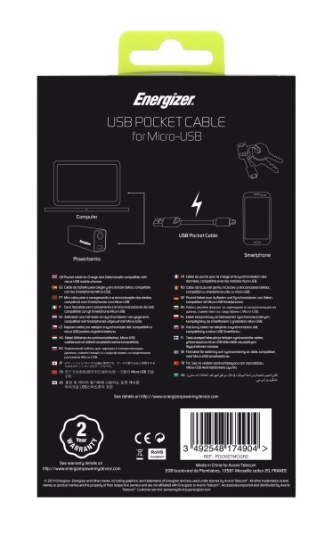 ENERGIZER Pocket MicroUSB-USB, Žalias kaina ir informacija | Laidai telefonams | pigu.lt