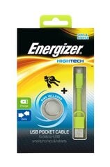 Плоский kабель ENERGIZER Pocket Micro-USB, 8 cm зеленый цена и информация | Energizer Мобильные телефоны, Фото и Видео | pigu.lt