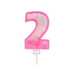 Rožinė žvakutė tortui skaičius, 2 kaina ir informacija | Dekoracijos šventėms | pigu.lt