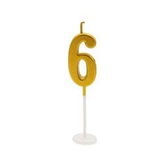 Auksinė žvakutė tortui, skaičius, 6 kaina ir informacija | Dekoracijos šventėms | pigu.lt