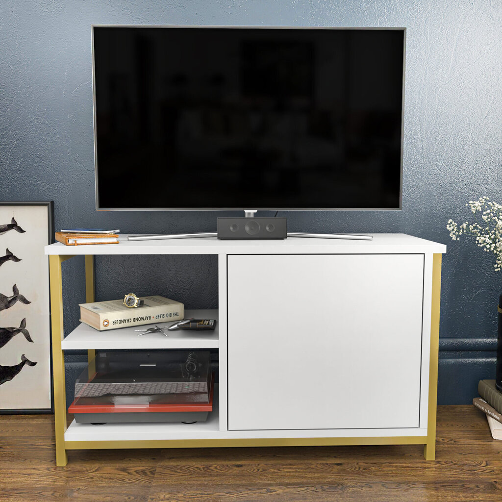 TV stovas Asir, 89,6x35,3x50,8 cm, auksinis/baltas kaina ir informacija | TV staliukai | pigu.lt